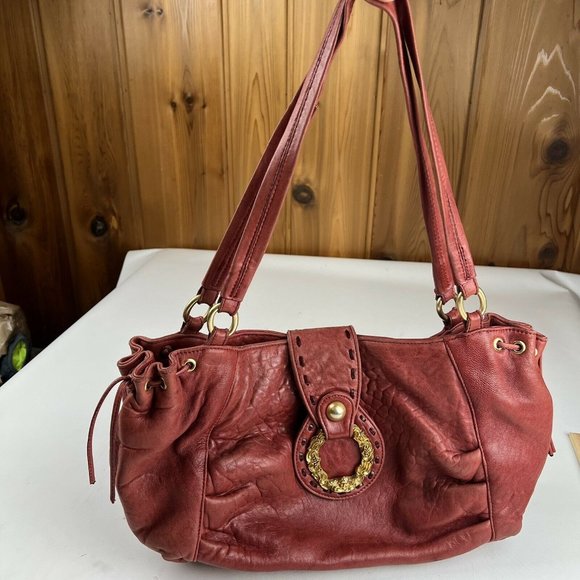 PAOLO MASI Italian Handbag Shoulder Bag Tote 100% Genuine Red Leather - Picture 6 of 12